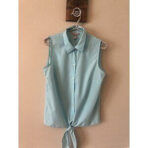 Banana Republic Womens Size Small Blue Sleeveless Blouse Tie Hem